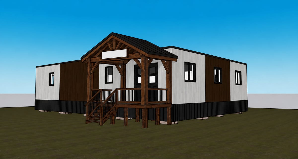 Concept rendering of the standalone expansion with a porch and covered entry mockup.